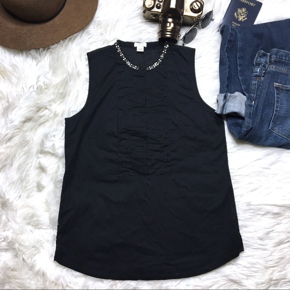J. Crew Factory Tops - J. CREW Jeweled Tuxedo Cami Bib Sleeveless Black